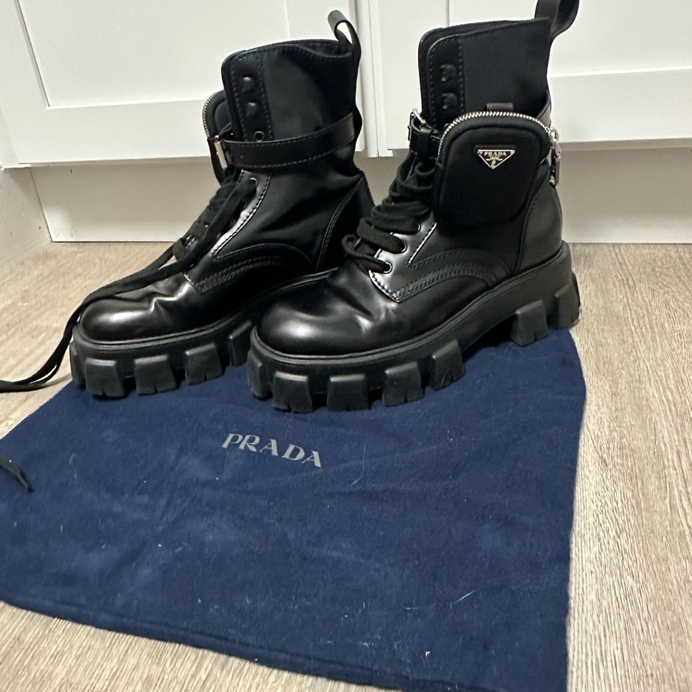 Prada Monolith Leather and Re Nylon boots with Pouch